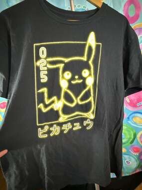 Pokémon Pikachu 025 Neon Outline Japanese Logo Graphic T-Shirt